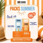 pack isdin fusion water magic spf 50 contenant le fluide invisible 50ml et le fluide magic glow à moitié prix