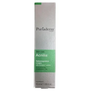Tube de Puriaderm Acnilia Crème Sébo-Régulatrice de 40ml pour peaux mixtes à grasses et à tendance acnéique.