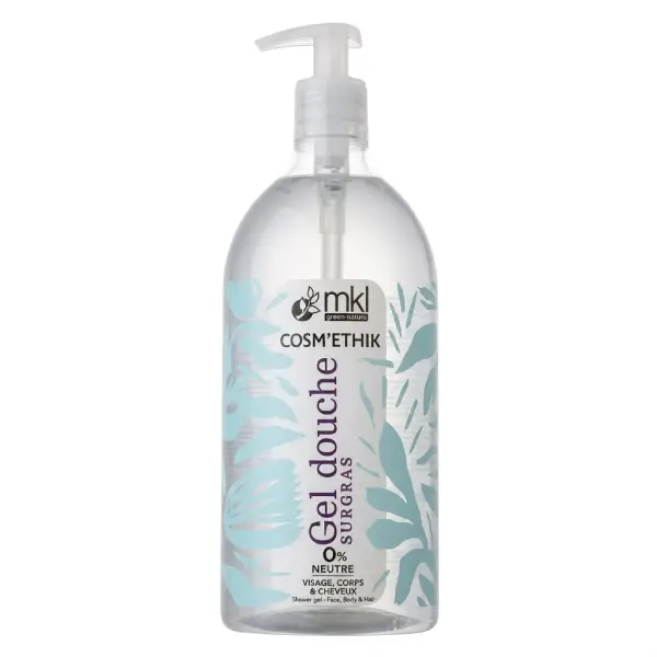 Flacon pompe de mkl gel douche surgras neutre 0% sans parfum pour l'hygiène haute tolérance des peaux sensibles et atopiques