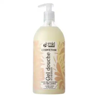 Flacon pompe de mkl gel douche surgras noix de coco bio 1l pour l'hygiène, la douceur et l'hydratation de toute la famille