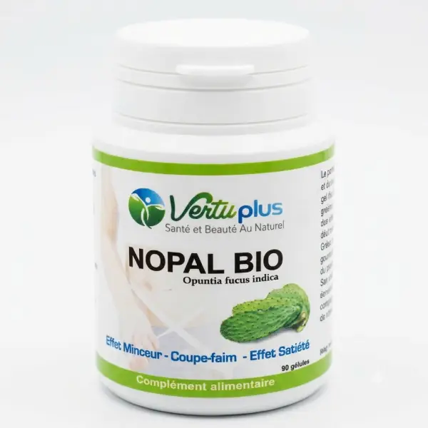 Pilulier de 90 gélules Vertuplus Nopal Bio, complément alimentaire naturel et biologique capteur de graisses