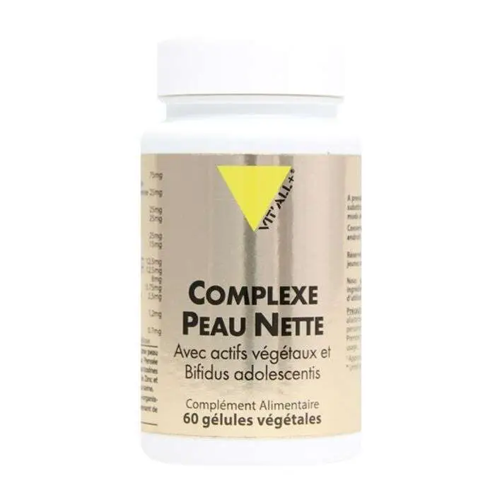 Pilulier de Vit'all+ Complexe Peau Nette 60 gélules, complément nutritionnel phyto-microbiotique pour peaux à imperfections