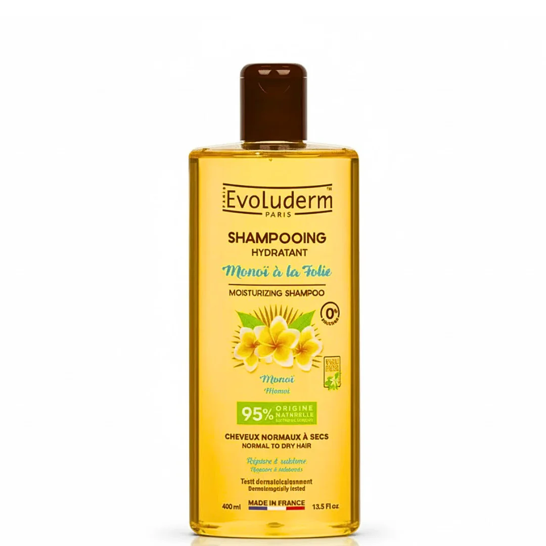 Evoluderm Shampoing Hydratant Monoï à la Folie 400 ml shampoing nourrissant et protecteur pour cheveux secs