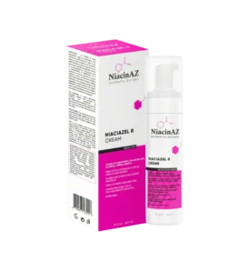 Tube de 50 ml de NiacinAZ Niaciazel R Crème, soin dermatologique apaisant et correcteur à l'acide azélaïque.