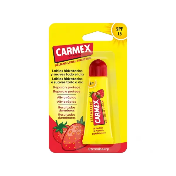 Carmex Fraise Tube 10g baume à lèvres hydratant et protecteur SPF 15