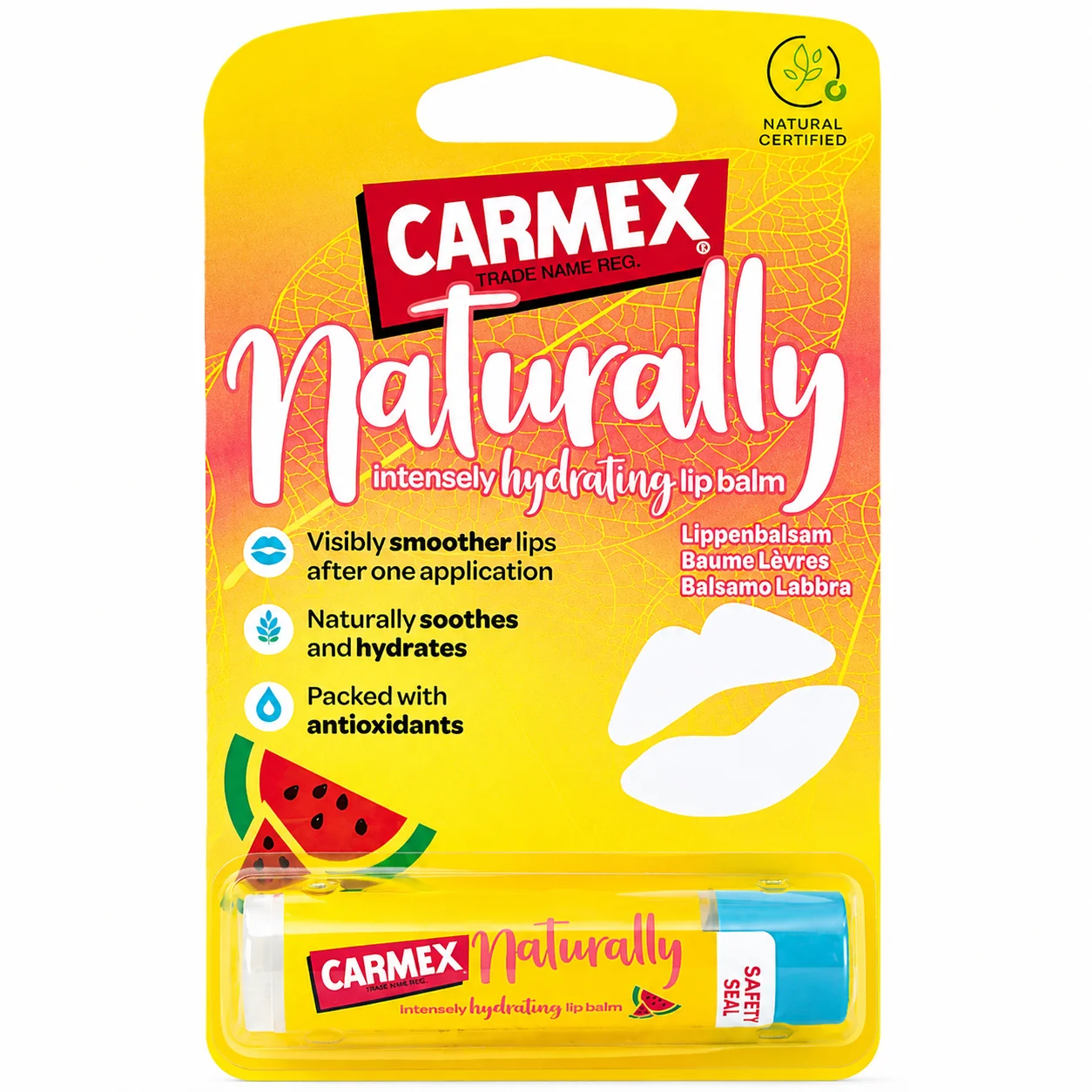 Carmex Naturally Pastèque Stick 4,25 g baume à lèvres naturel et hydratant