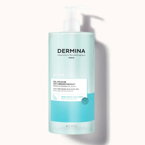 Dermina Gel Douche Apaisant Atolina 1L soin lavant relipidant peaux sèches et atopiques