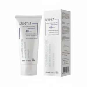 Tube de 50ml de DERMOZ Creme Hydratante Apaisante 48h, soin visage hydratant et réconfortant pour peaux réactives