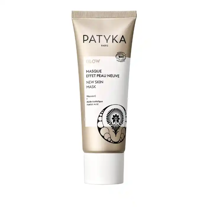 Tube 50ml du Masque Effet Peau Neuve Patyka Glow à l'acide azélaïque et vitamine C.