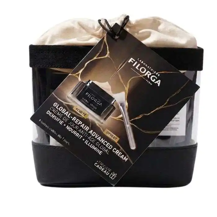Coffret Filorga Global Repair Advanced Crème Jeunesse Réparation 50ml avec trousse et pinceau offerts.