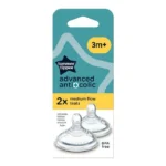 Lot de 2 tétines débit moyen anti-colique Advanced 3m+ Tommee Tippee en silicone.