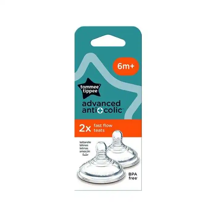Lot de 2 tétines débit rapide anti-colique Advanced 6m+ Tommee Tippee en silicone.