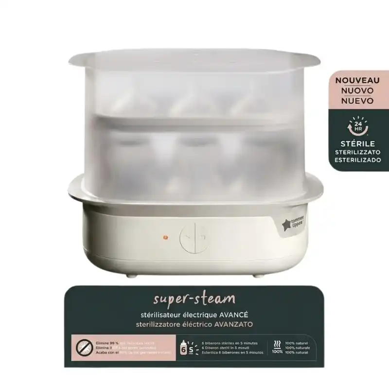 Stérilisateur électrique à vapeur Tommee Tippee pour biberons et accessoires de bébé (Référence 42323661).