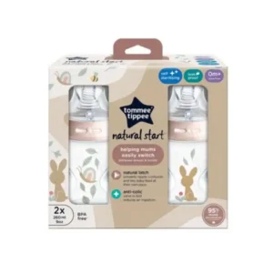 Lot de 2 biberons anti-colique Tommee Tippee Natural Start décor fille 260 ml 0m+.