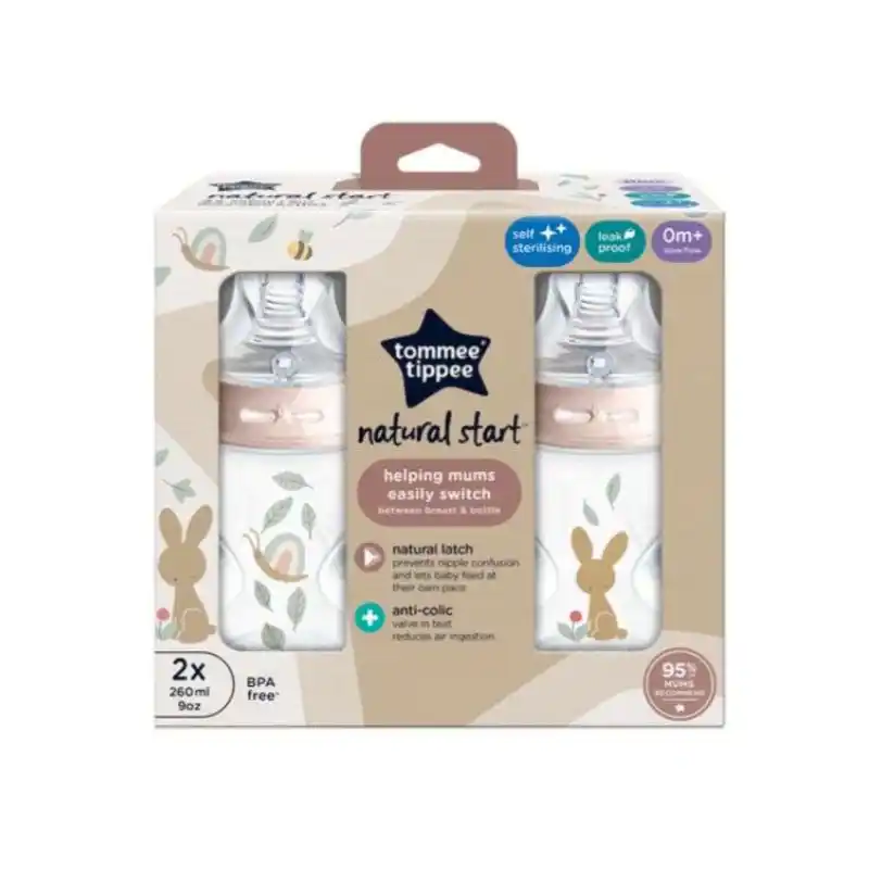 Lot de 2 biberons anti-colique Tommee Tippee Natural Start décor fille 260 ml 0m+.