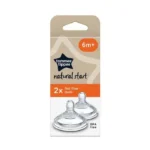 Lot de 2 tétines Tommee Tippee Natural Start débit rapide 6 mois et plus en silicone anti-colique.