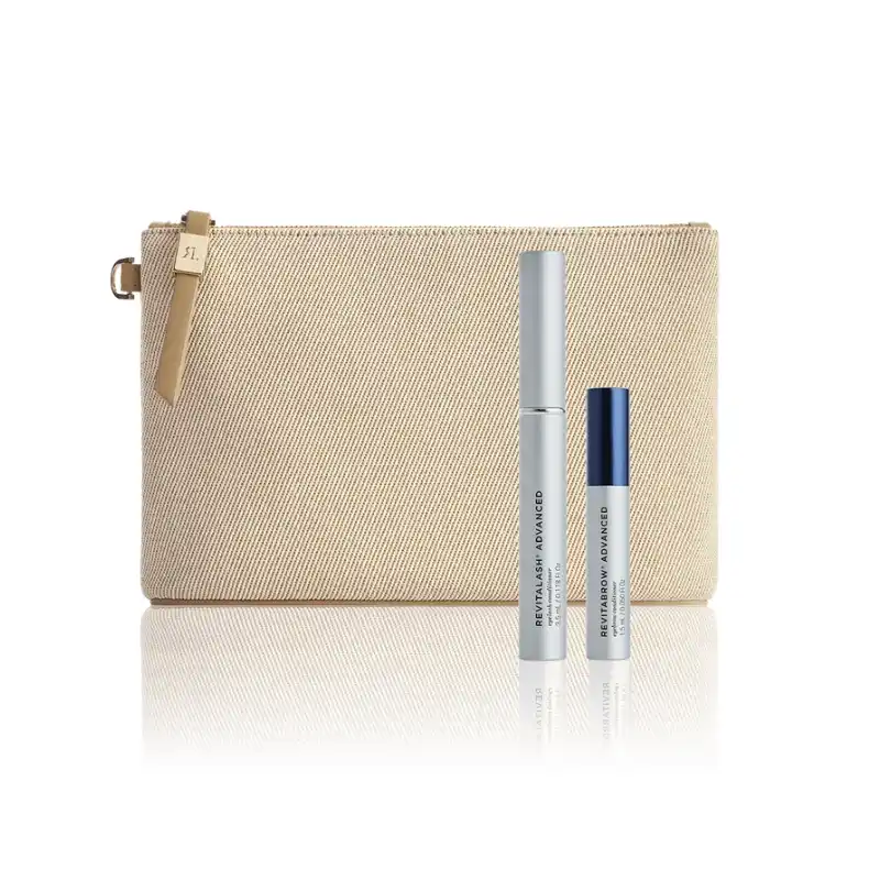 Coffret RevitaLash Effortless Beauty Collection avec sérum cils 3.5ml, sérum sourcils 1.5ml et trousse.