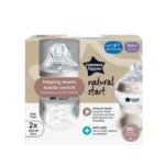 Lot de 2 biberons anti-colique Tommee Tippee Natural Start 260 ml 0m+ avec tétine souple imitation sein.