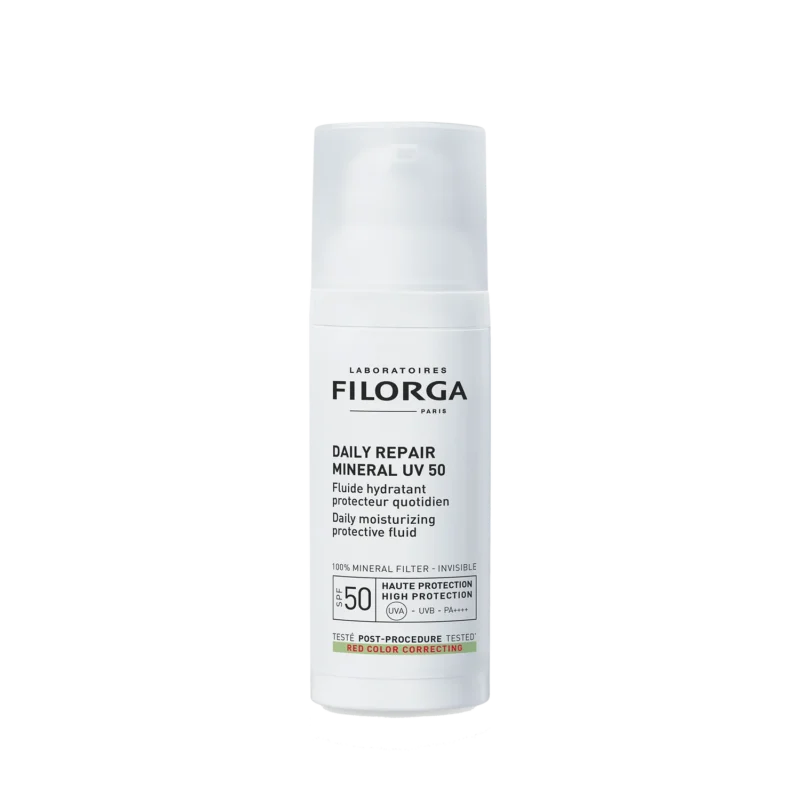 Flacon pompe 50ml Filorga Daily Repair Mineral UV 50 fluide protecteur 100% minéral.