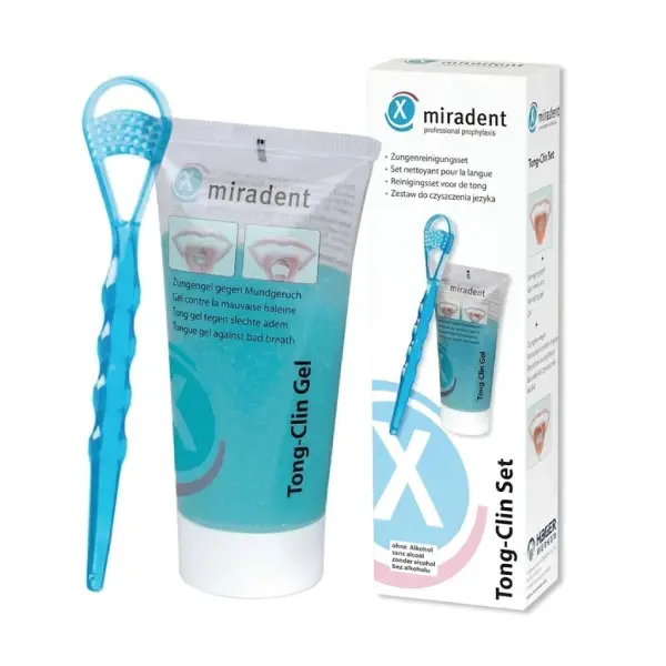 Miradent Tong-Clin kit gel nettoyant 50ml et gratte langue anti mauvaise haleine