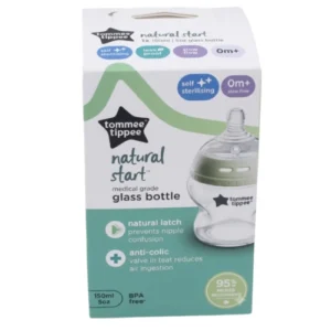 Biberon en verre anti-colique Tommee Tippee Natural Start 150 ml pour nouveau-né.