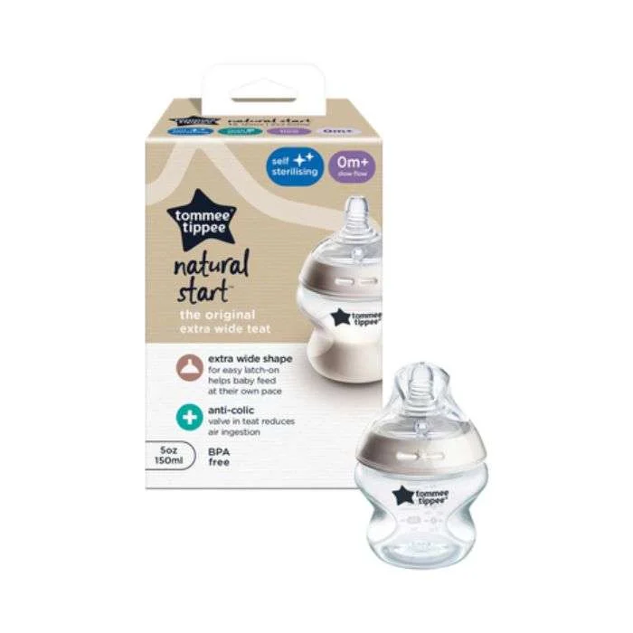 Biberon Tommee Tippee Natural Start 0 mois+ débit lent 150 ml anti-colique.
