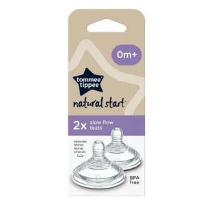 Lot de 2 tétines Tommee Tippee Natural Start débit lent 0m+ en silicone anti-colique.