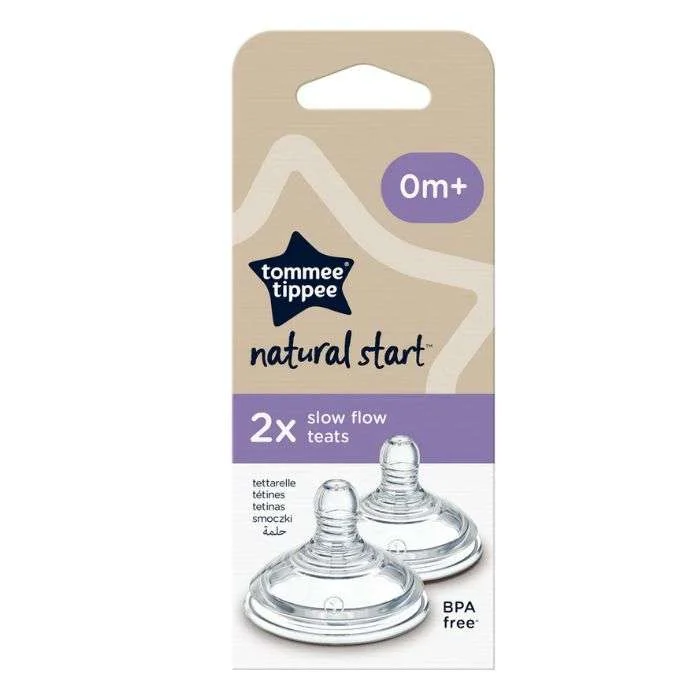 Lot de 2 tétines Tommee Tippee Natural Start débit lent 0m+ en silicone anti-colique.
