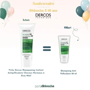 Vichy Dercos Shampooing traitant Antipelliculaire Cheveux Normaux à Gras 95ml + Shampoing Anti-Pelliculaire 50 ml – Image 1