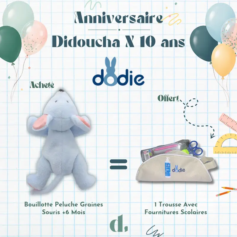 Dodie Bouillotte Graines Souris +6 Mois peluche réconfortante anti-coliques.