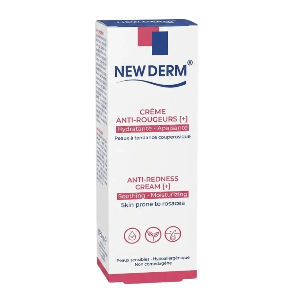 New Derm Creme Anti Rougeurs+ 40ml tube soin apaisant et correcteur de rougeurs pour peau sensible