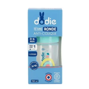 Dodie Biberon Anti-Colique Tétine Ronde 150ml avec valve anti-aérophagie.