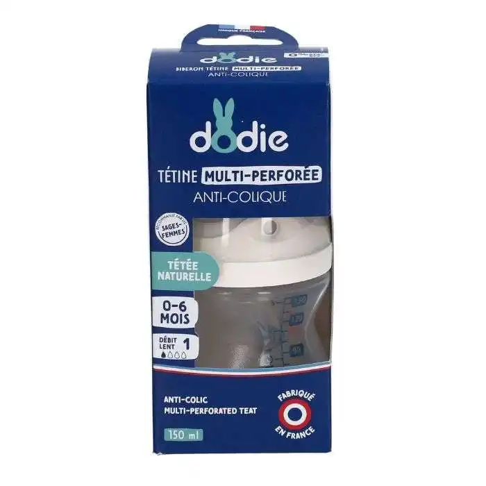Dodie Biberon Tétine Multi-Perforée Anti-Colique 150 ml Débit 1 pour bébé.