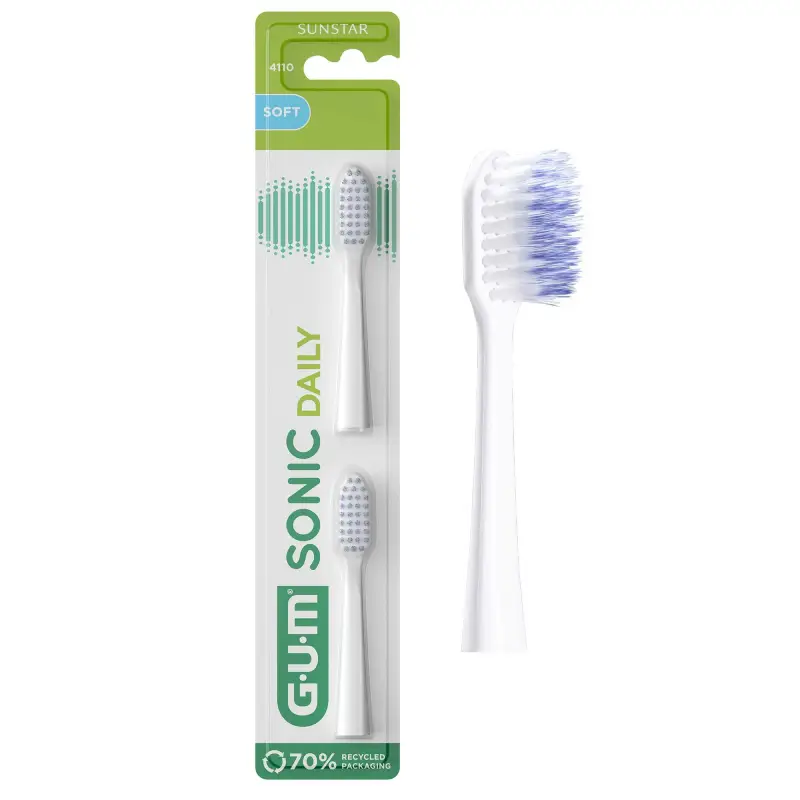 GUM Sonic Daily Recharges Brosse à Dents lot de 2 têtes de rechange souples pour un nettoyage sonique en profondeur