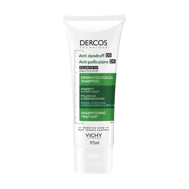 Vichy Dercos Shampooing traitant Antipelliculaire Cheveux Normaux à Gras 95ml soin dermatologique purifiant pour le cuir chevelu