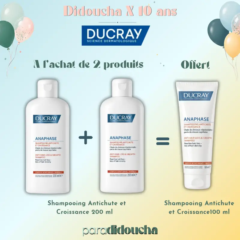 Ducray Anaphase coffret Croissance 2 shampooings antichute et croissance 200 ml et tube 100 ml offert en Parapharmacie