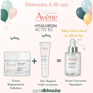 Avène Hyaluron Activ B3 coffret : Crème Régénération Cellulaire (50 ml) + Soin Regard Triple Correction (15 ml) + Sérum Concentré Repulpant (30 ml) OFFERT – Image 1