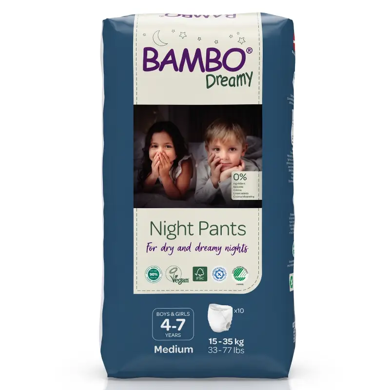 Bambo Dreamy Night Pants Medium 4-7 ans 15-35 kg paquet de 10 culottes de nuit absorbantes écologiques
