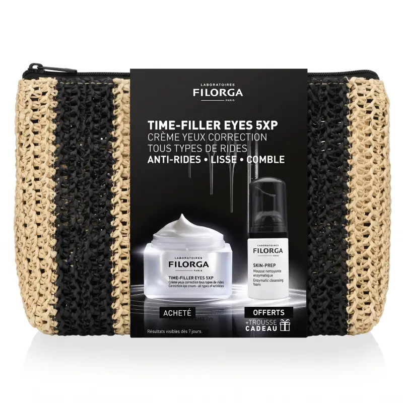 Filorga Time-Filler Eyes 5XP coffret crème yeux correction rides mousse skin-prep et trousse offerte en Parapharmacie