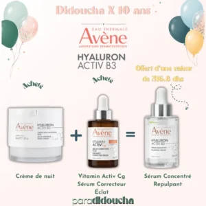 Avène Hyaluron Activ B3 coffret avec crème multi-intensive nuit sérum éclat Cg et sérum repulpant offert en Parapharmacie