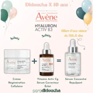 Avène Hyaluron Activ B3 coffret avec crème régénération cellulaire sérum éclat Cg et sérum repulpant offert en Parapharmacie