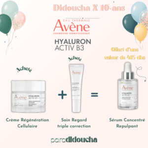 Avène Hyaluron Activ B3 coffret : Crème Régénération Cellulaire (50 ml) + Soin Regard Triple Correction (15 ml) + Sérum Concentré Repulpant (30 ml) OFFERT – Image 1