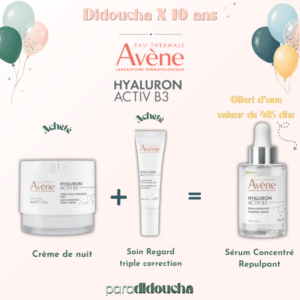 Avène Hyaluron Activ B3 coffret : Crème Multi-Intensive Nuit (40 ml) + Soin Regard Triple Correction (15 ml) + Sérum Concentré Repulpant (30 ml) OFFERT – Image 1