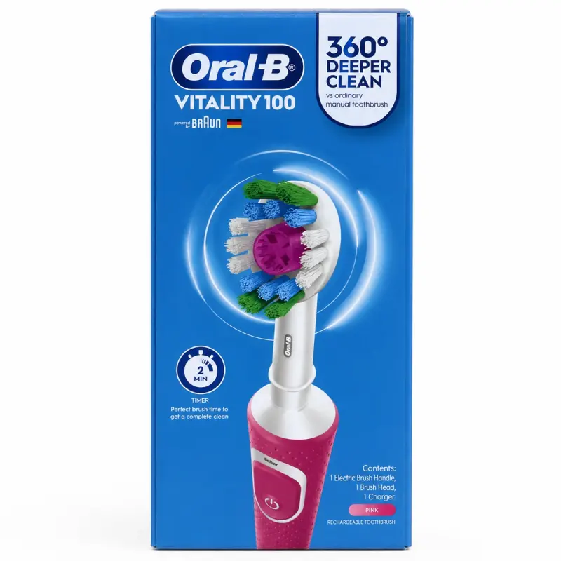 Oral-B Vitality 100 Brosse à Dents Électrique Rose manche rechargeable avec brossette et chargeur secteur